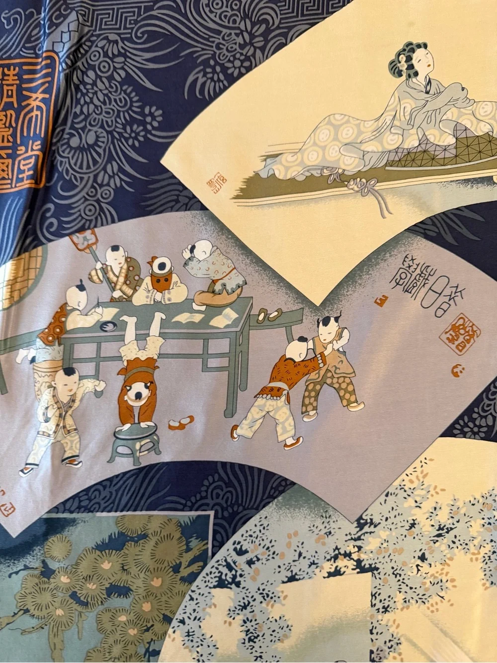 Silk Scarf in Light Blue and Navy